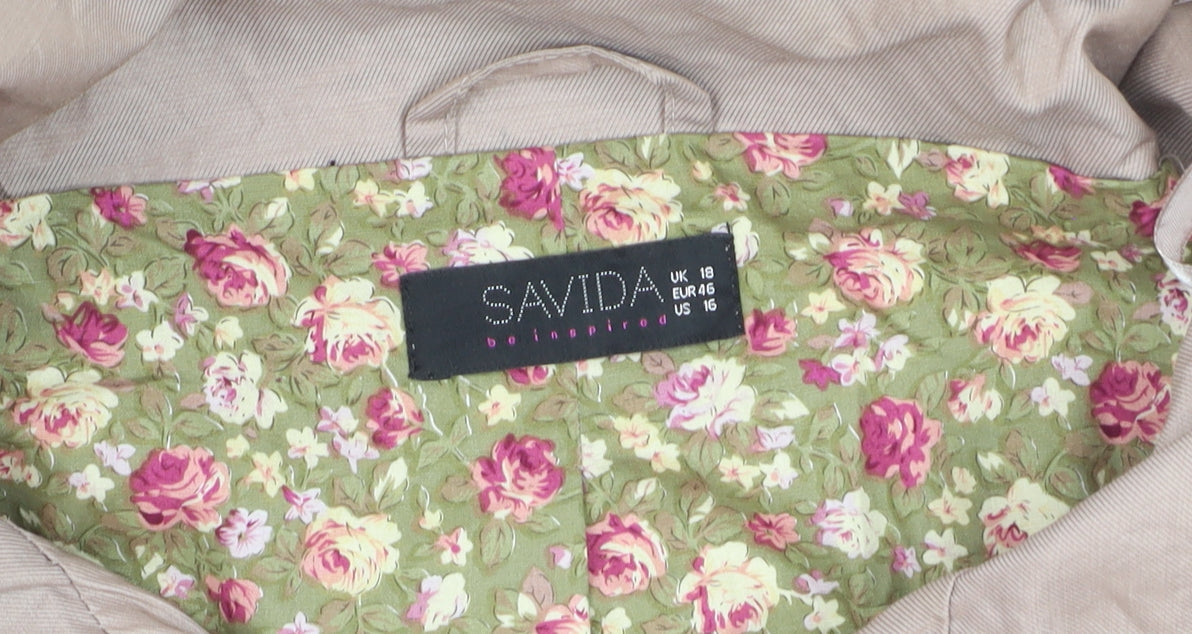 Savida Women's Beige Hooded Parka Jacket Size 18 Lined Lightweight