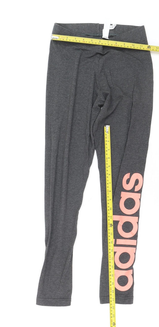 adidas Women’s Grey S Leggings Logo Athleisure Stretch Cotton