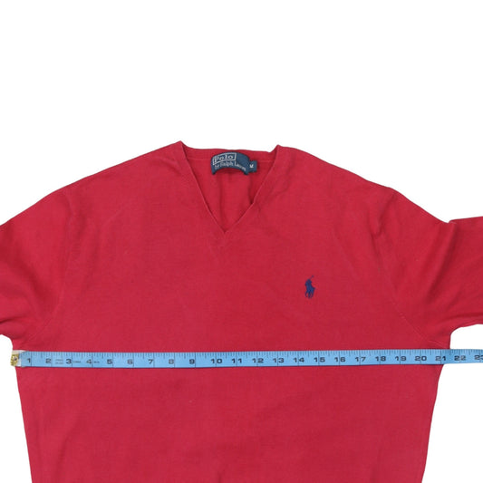 Ralph Lauren Men's Red V-Neck Cotton Jumper Size M