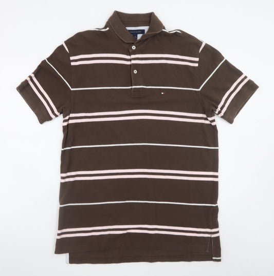 Tommy Hilfiger Men's Brown Striped Cotton Polo Shirt Size L