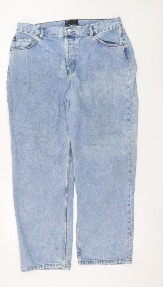 Additional front view of ASOS Design Women’s Blue High Rise Straight Jeans, size UK 36/30