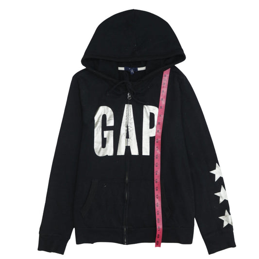 GAP Women Black Full Zip Hoodie Medium Cotton Blend Logo Casual