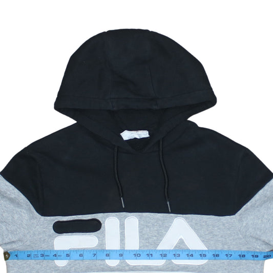Fila Womens XS Black Grey White Pullover Hoodie Cotton Blend