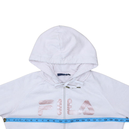 Fila Womens White Full Zip Hoodie Size M Cotton Blend Logo Sweatshirt