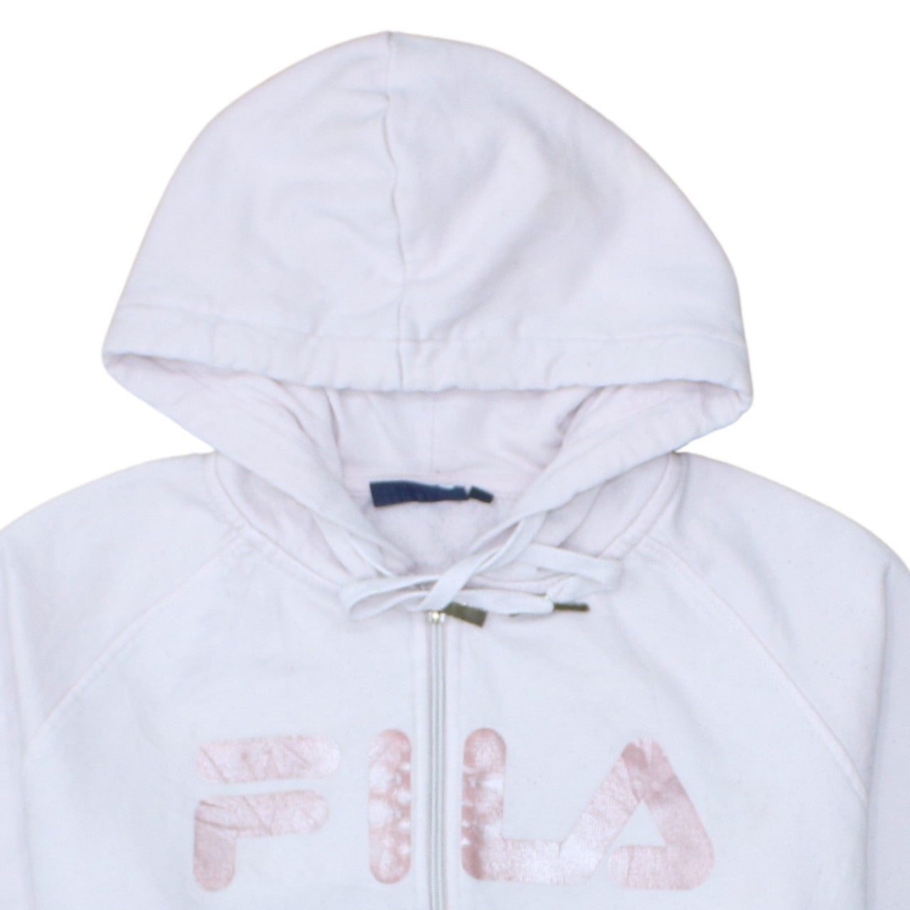 Additional view of Fila women’s white full zip hoodie, size M, cotton blend logo sweatshirt
