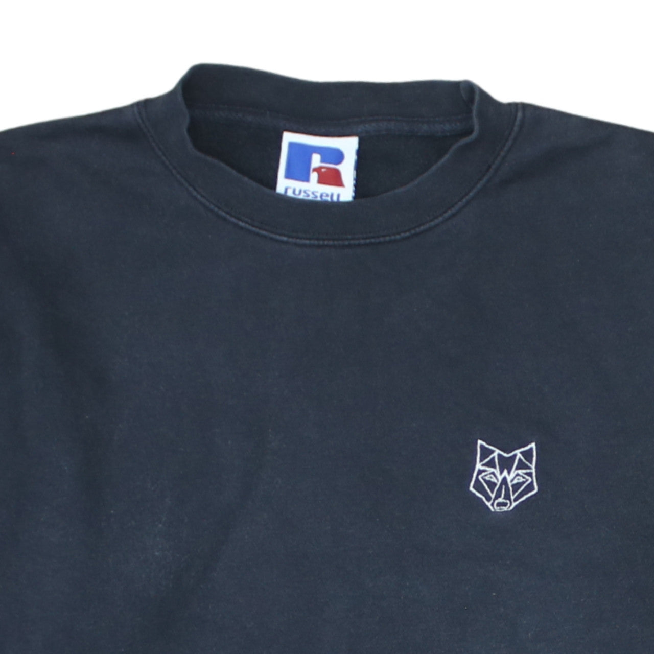Russell Men's Black Small Crew Neck Embroidered Wolf Sweatshirt
