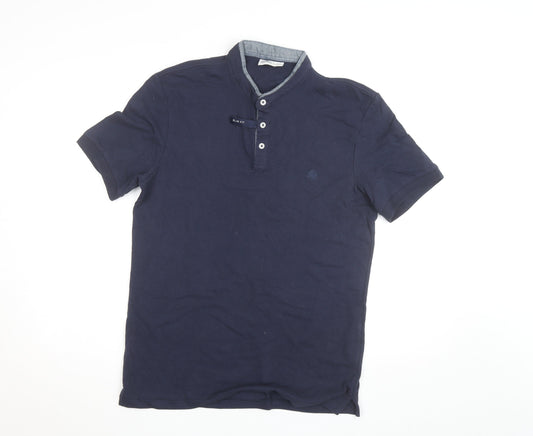 Springfield Men's Blue Slim Fit Cotton Henley Polo Shirt L