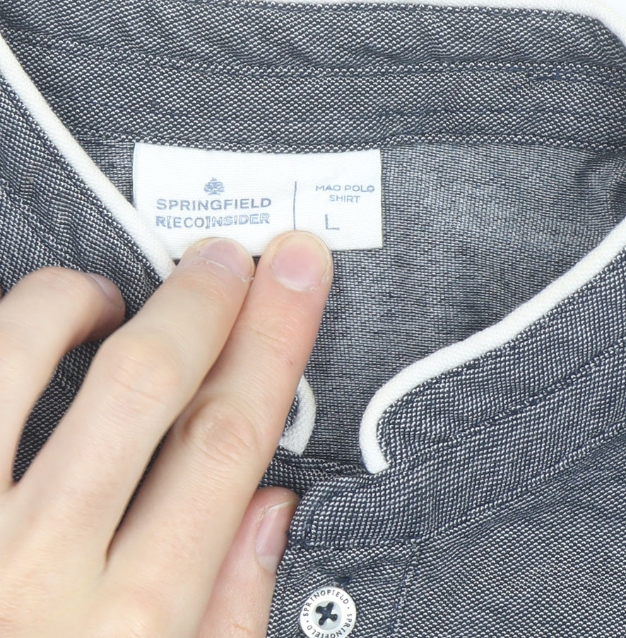 Springfield Men’s Grey Mao Collar Polo Shirt Size L
