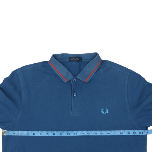 Fred Perry Men's Blue Slim Fit Polo Shirt Size M Short Sleeve