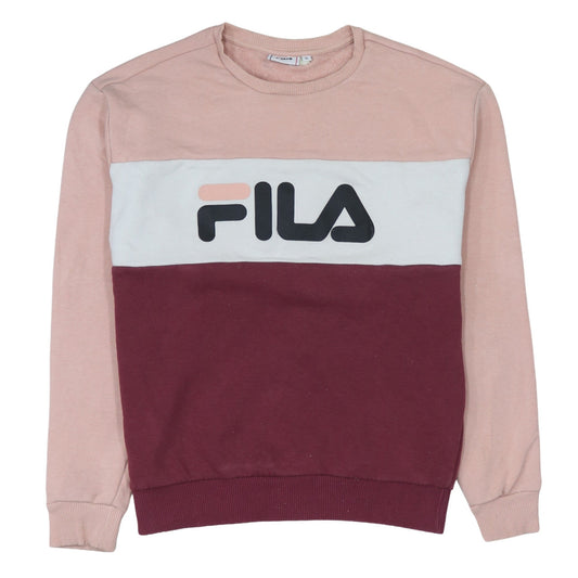Fila Women’s Pink Colourblock Logo Sweatshirt Size S Casual Crew Neck