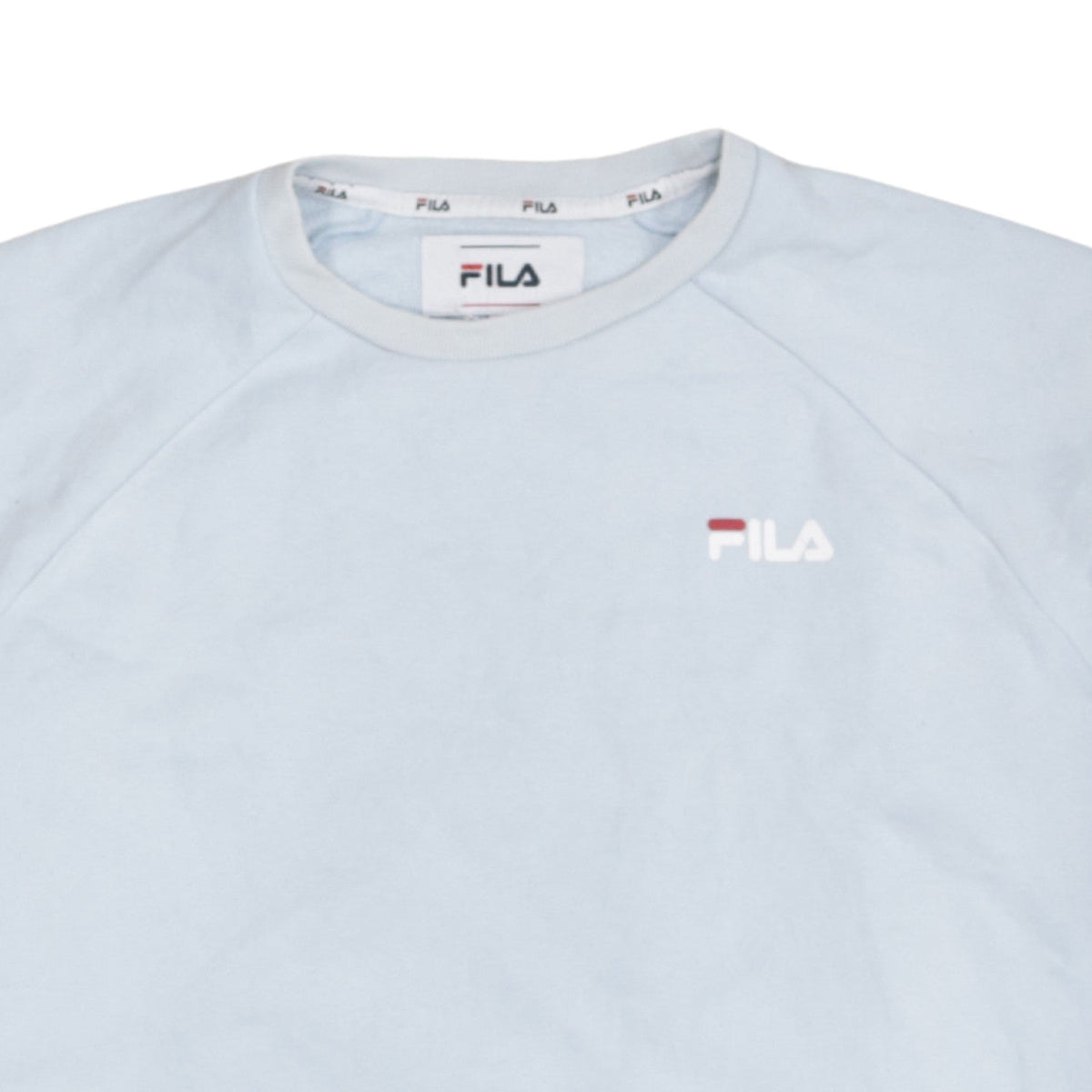 Additional view of Fila Women Light Blue Crew Neck Sweatshirt, size L, Cotton Blend Logo
