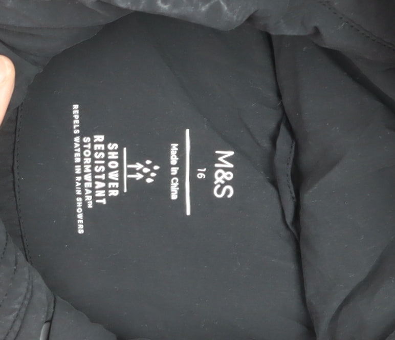Marks and Spencer Unisex Black Hooded Long Puffer Coat Size 16