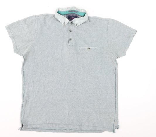 Easy Men's Grey Cotton Button-Down Collar Polo Shirt Size L