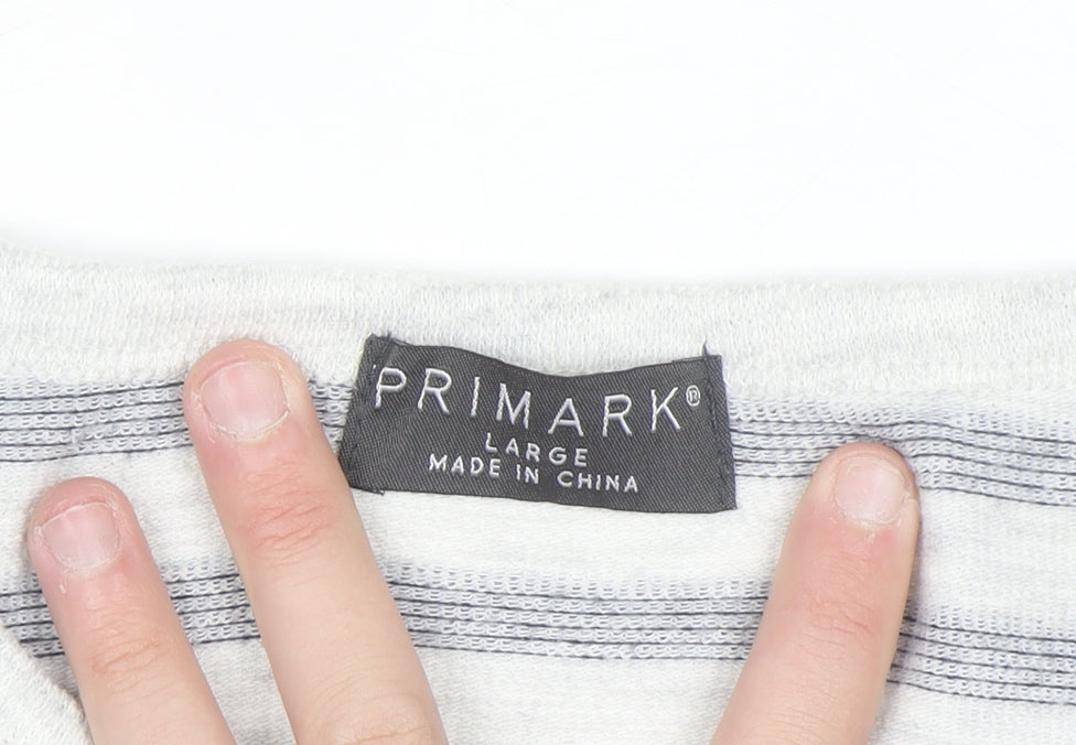 Primark Men’s Grey Striped Crew Neck Short Sleeve T-Shirt Size L