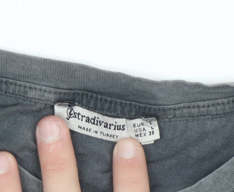 Stradivarius Womens Grey Rhinestone T-Shirt Size 14 Regular Fit