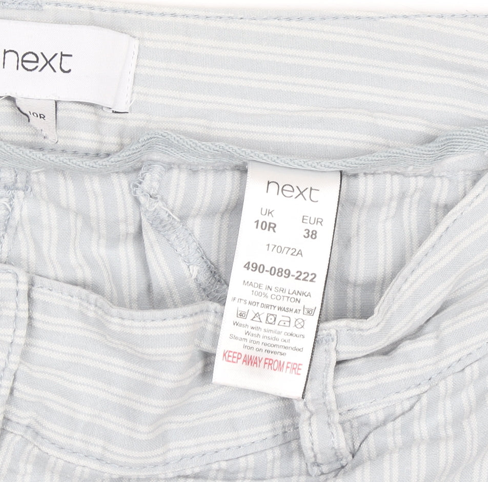 Next Womens Blue Striped Cotton Chino Trousers Size 10