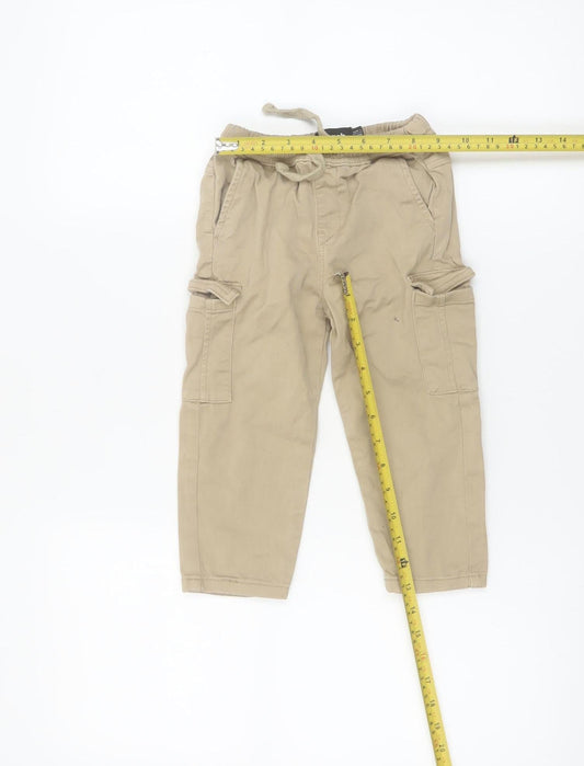 Bench Unisex Baby Beige Cargo Trousers 18-24 Months Elastic Waist Twill Cotton Pants