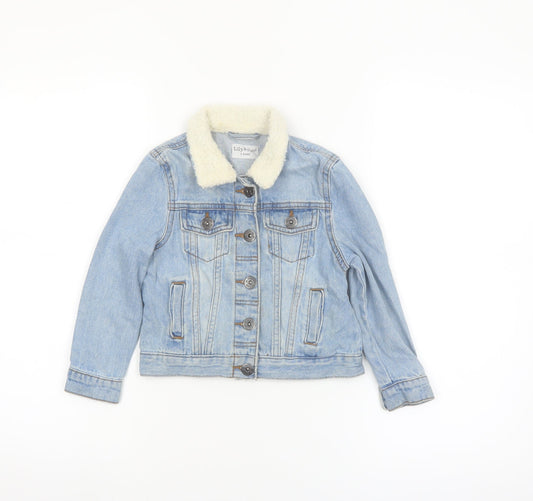 Additional front view of Lily & Dan girls’ blue denim faux fur collar jacket 3-4 years