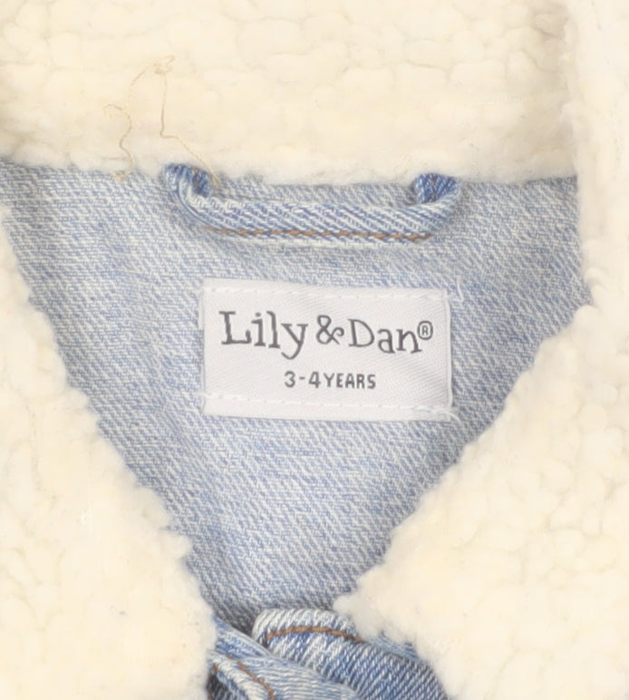 Additional view of Lily & Dan girls’ blue denim faux fur collar jacket 3-4 years