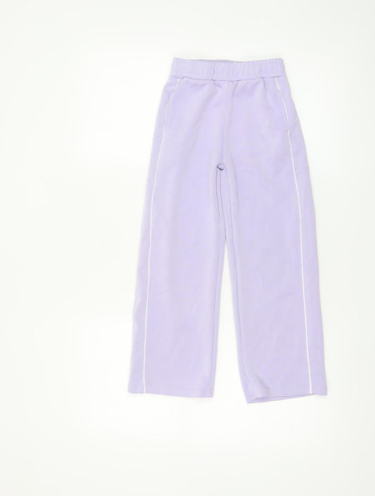 Dunnes Girls Purple Sweatpants 7-8 Years Elastic Waist Side Stripe