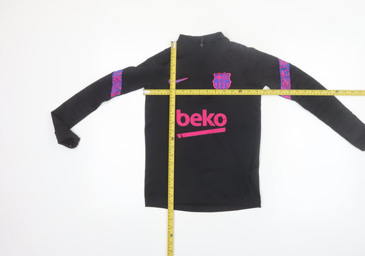 Nike Boys Black Barcelona Dri-FIT 1/4 Zip Long Sleeve Football Top S