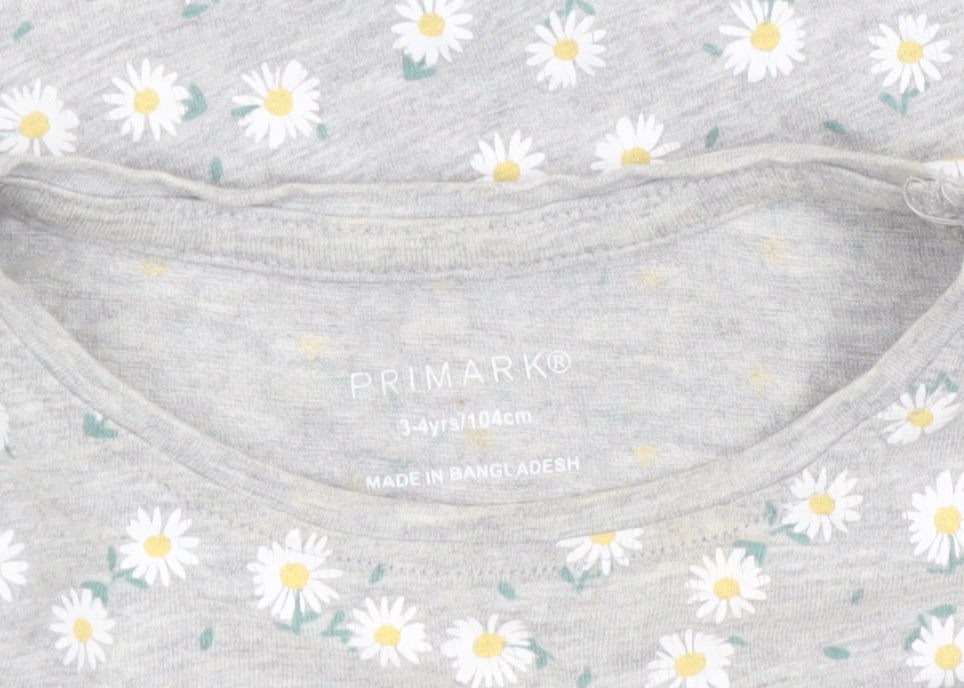Additional view of Primark girls’ grey daisy print short sleeve t-shirt 3-4 years cotton blend