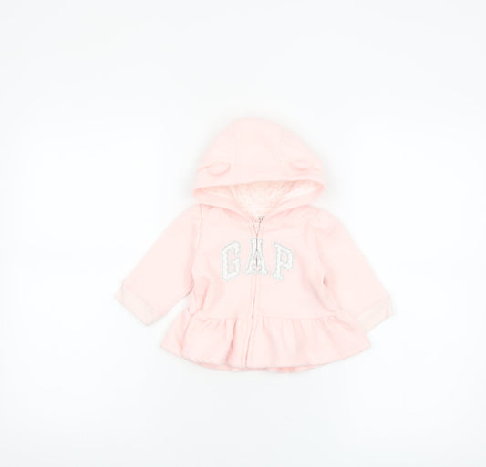 Gap Baby Girls Pink Hooded Full Zip Fleece Jacket 3-6 Months