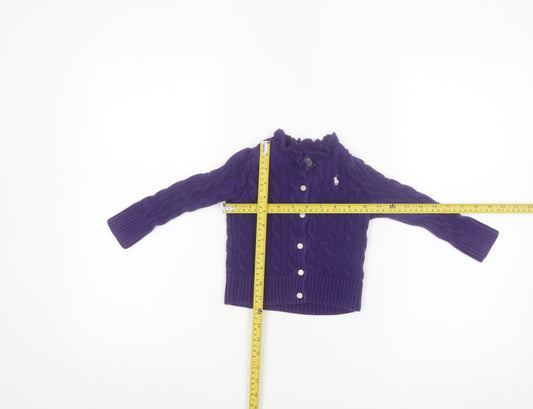 Ralph Lauren Girls Purple Cotton Cardigan Jumper 2-3 Years Button Knit