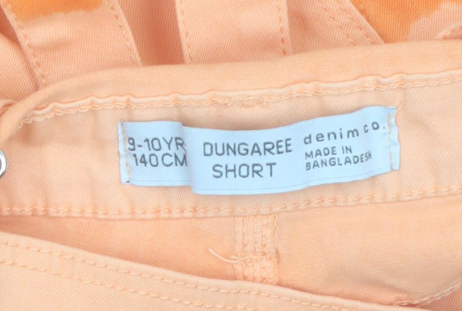 Additional view of Denim Co girls’ orange tie dye cotton dungaree shorts 9-10 years casual