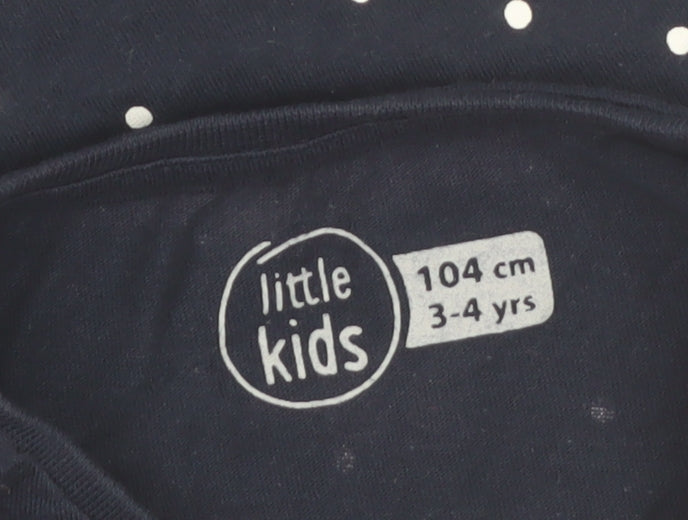 Additional view of Little Kids girls’ blue polka dot long sleeve school vibes cotton t-shirt 3-4 years