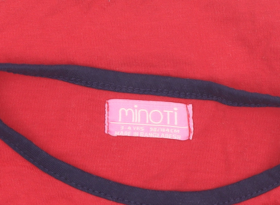 Additional view of Minoti girls’ red short sleeve graphic cotton t-shirt 3-4 years
