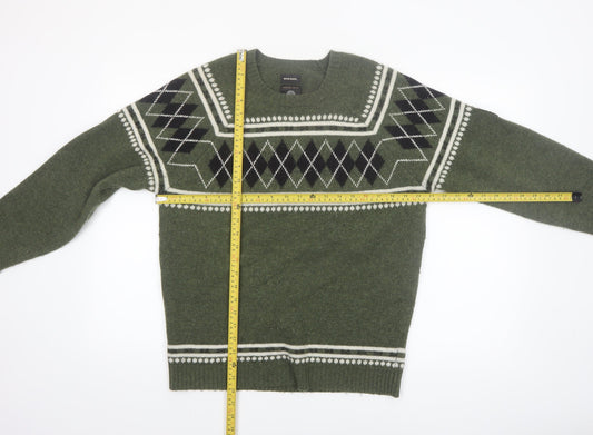 Diesel Men's Green Wool Argyle Crew Neck Jumper Size M