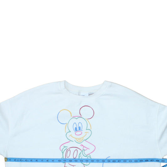 Disney Women White 2XL Pullover Sweatshirt Mickey Graphic Cotton Blend