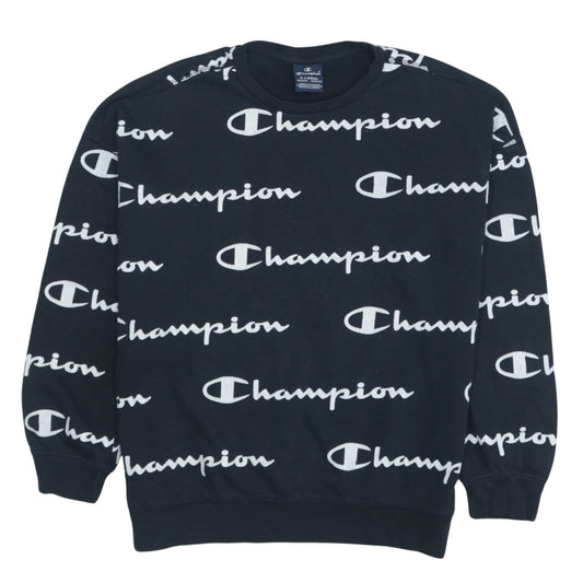 Champion Boys Black Logo Pullover Sweatshirt 13-14 Years Crew Neck