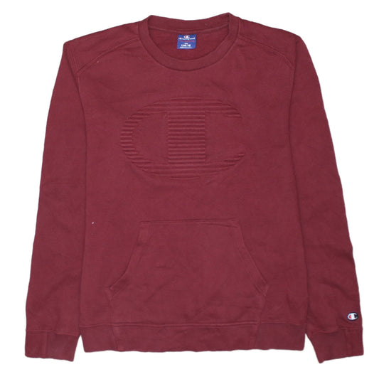 Champion Men’s Red Pullover Sweatshirt Size L Logo Embroidered Fleece