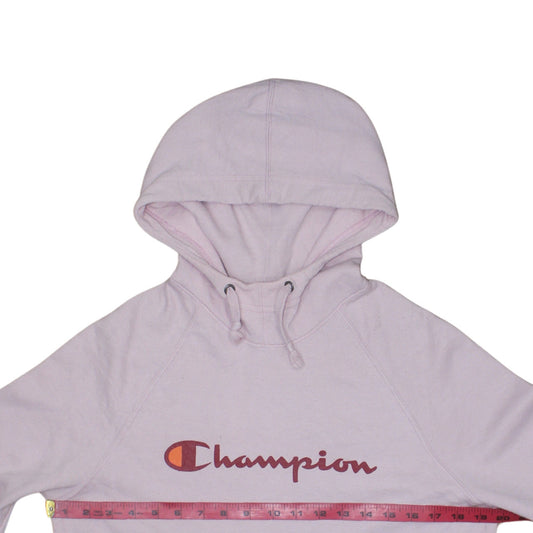 Champion Womens Pink Pullover Hoodie Medium Logo Graphic Cotton Blend