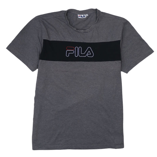 FILA Men's Grey Colourblock Logo T-Shirt Size M