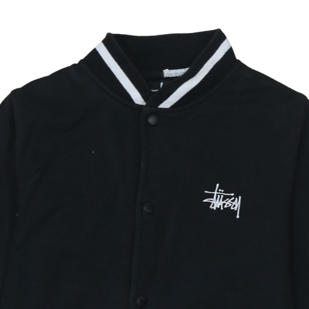Stussy Mens Black Medium Button Up College Sweatshirt Jacket