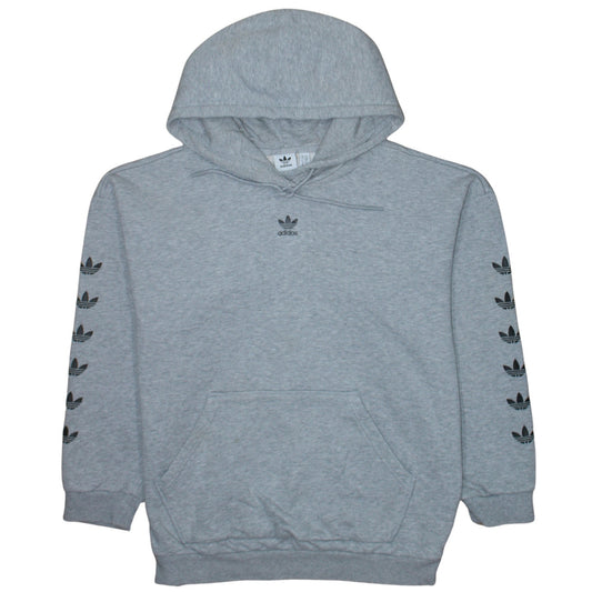 Adidas Womens Grey Pullover Hoodie Size 10 Logo Print Hooded Sweatshirt