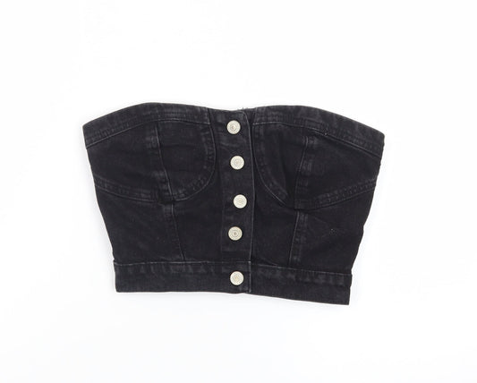 PRETTYLITTLETHING Womens Black Cropped Denim Strapless Top S