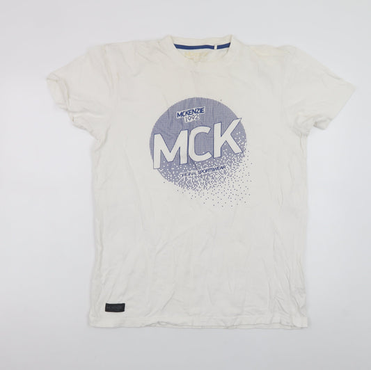 McKenzie Men's White Graphic Short Sleeve Crew Neck T-Shirt Size M