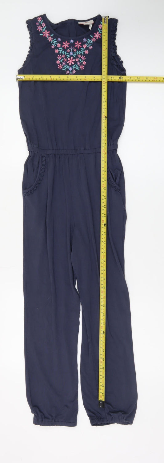 FatFace Girls Blue Floral Embroidered Sleeveless Jumpsuit 10-11 Years