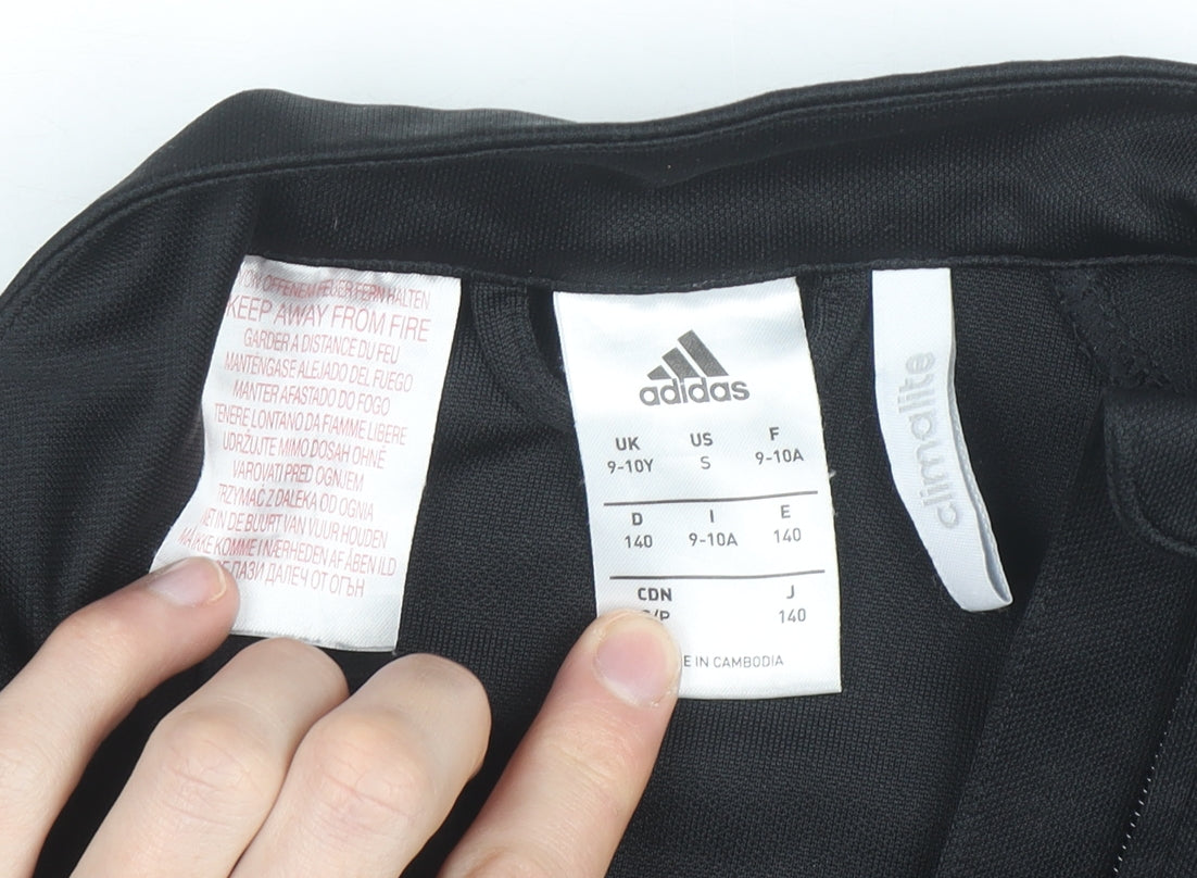 Brand and care label for Adidas boys’ black 9-10 years track jacket climalite full zip sports top