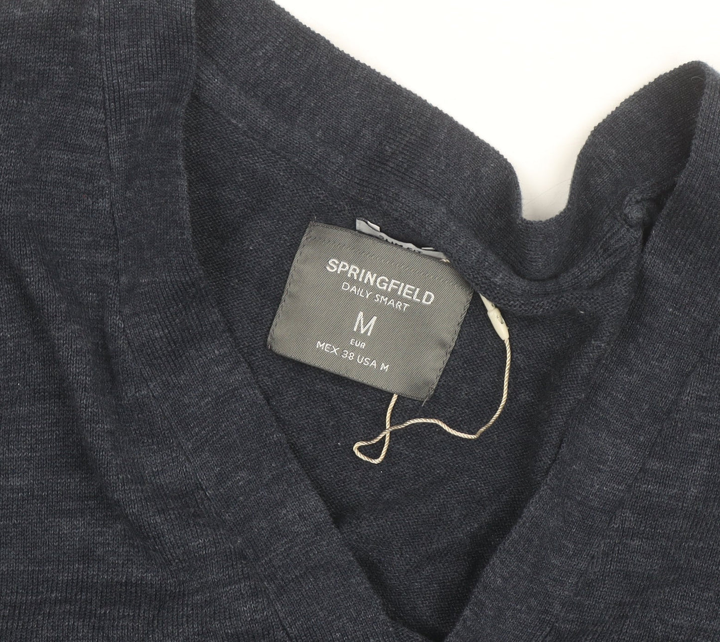 Springfield Men’s Blue Cotton Linen Cardigan M V-Neck Button Front
