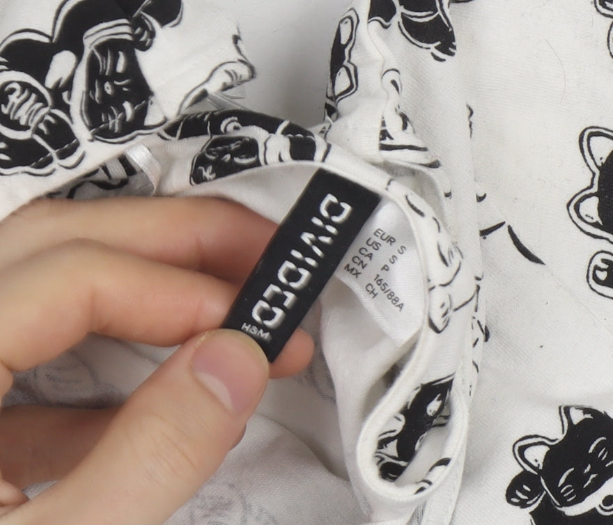 H&M Women’s White Cat Print Cropped T-Shirt Size 8
