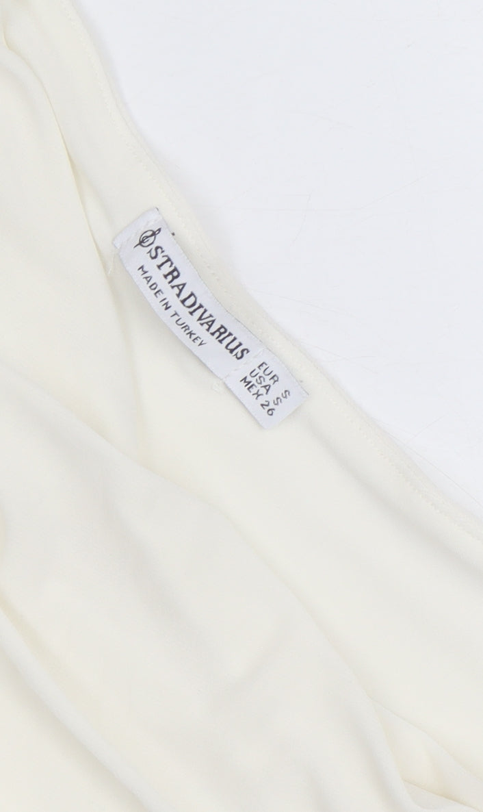 Stradivarius Women Ivory One Shoulder Long Sleeve Bodysuit Size S