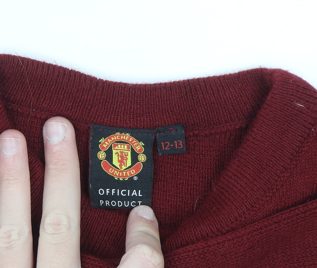 Additional view of Manchester United boys’ red christmas reindeer crew neck jumper 12-13 years