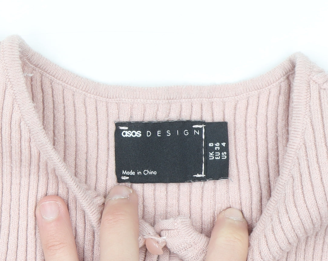 Additional view of ASOS Women’s Pink Ribbed Knit 3/4 Sleeve Slim Cardigan, size UK 8