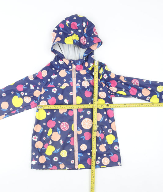 Mountain Warehouse Girls Blue Fruit Print Waterproof Hooded Rain Coat 5-6 Years