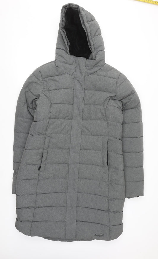 Peter Storm Women's Grey Size 12 Long Puffer Coat with Hood